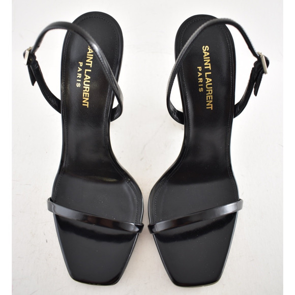 Saint Laurent Opyum 110 Black Leather YSL Logo Heel Slingback Strap Sandal 39.5 - Picture 9 of 16